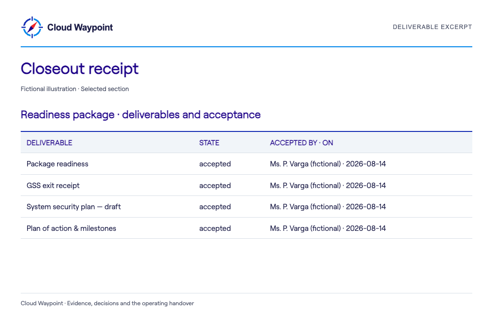 Closeout receipt — selected fictional sample section