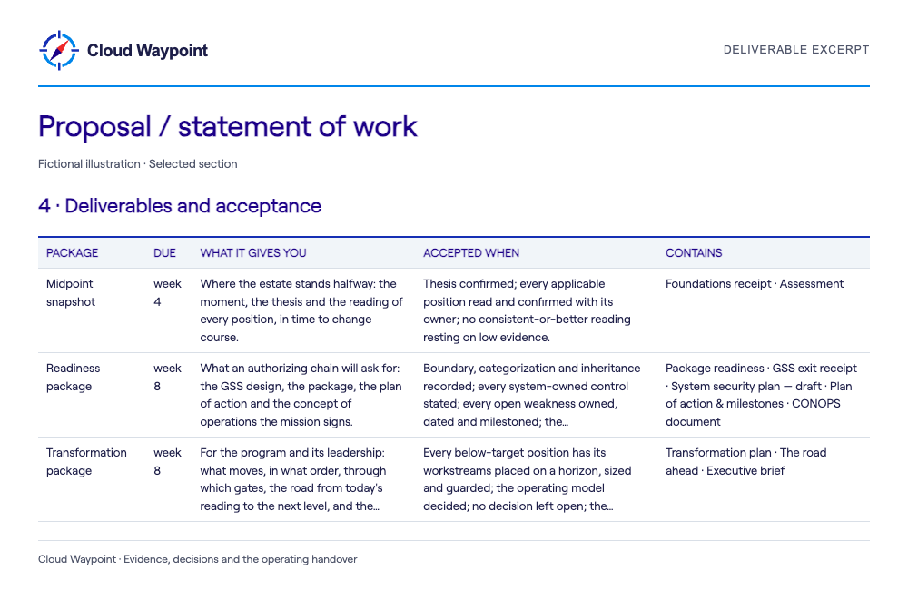 Proposal / statement of work — selected fictional sample section